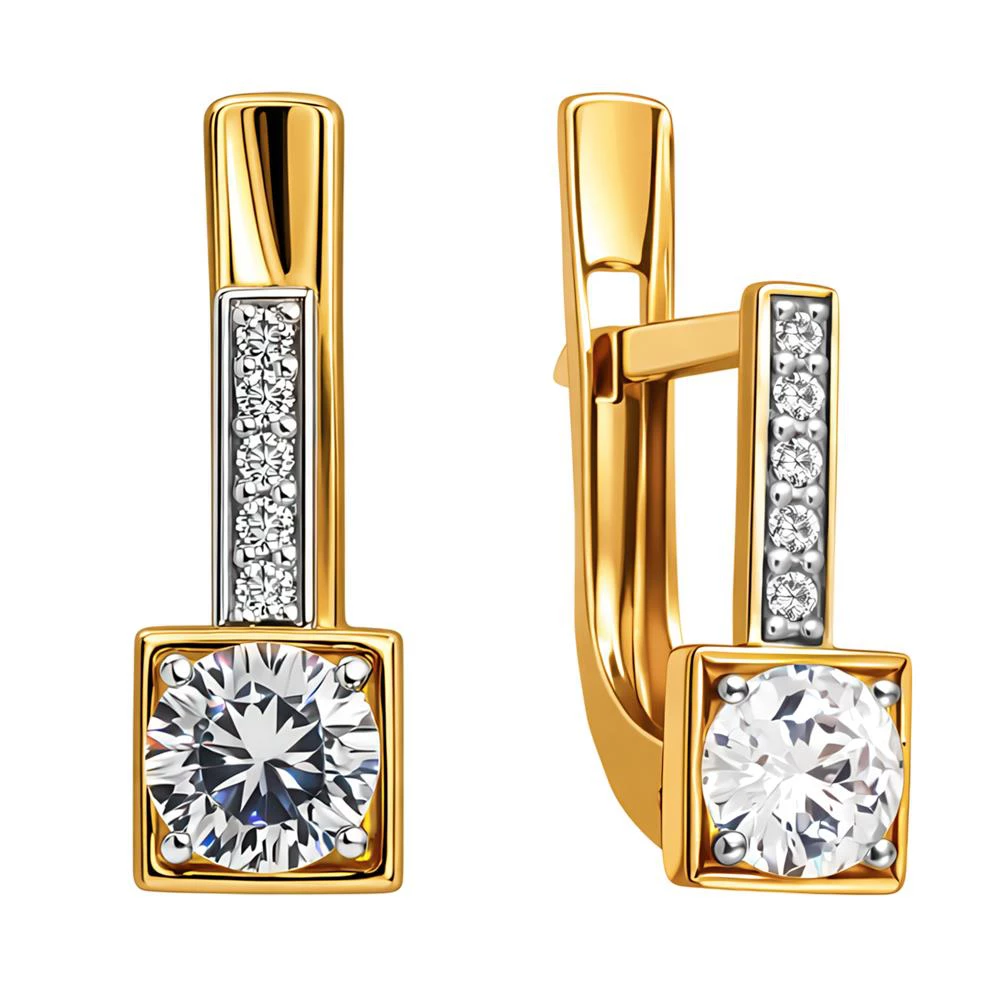 Серьги детские с фианитами из красного золота 375 пробы