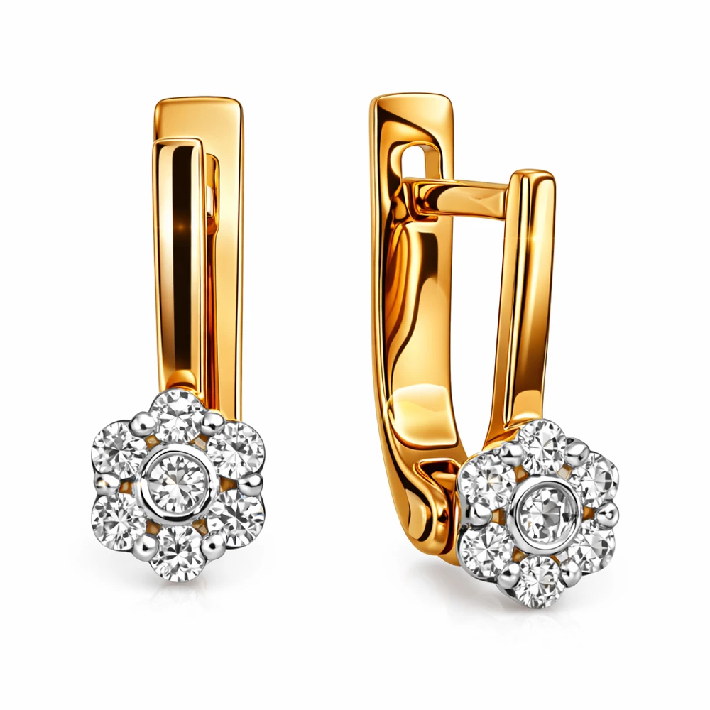 Серьги детские с фианитами из красного золота 375 пробы