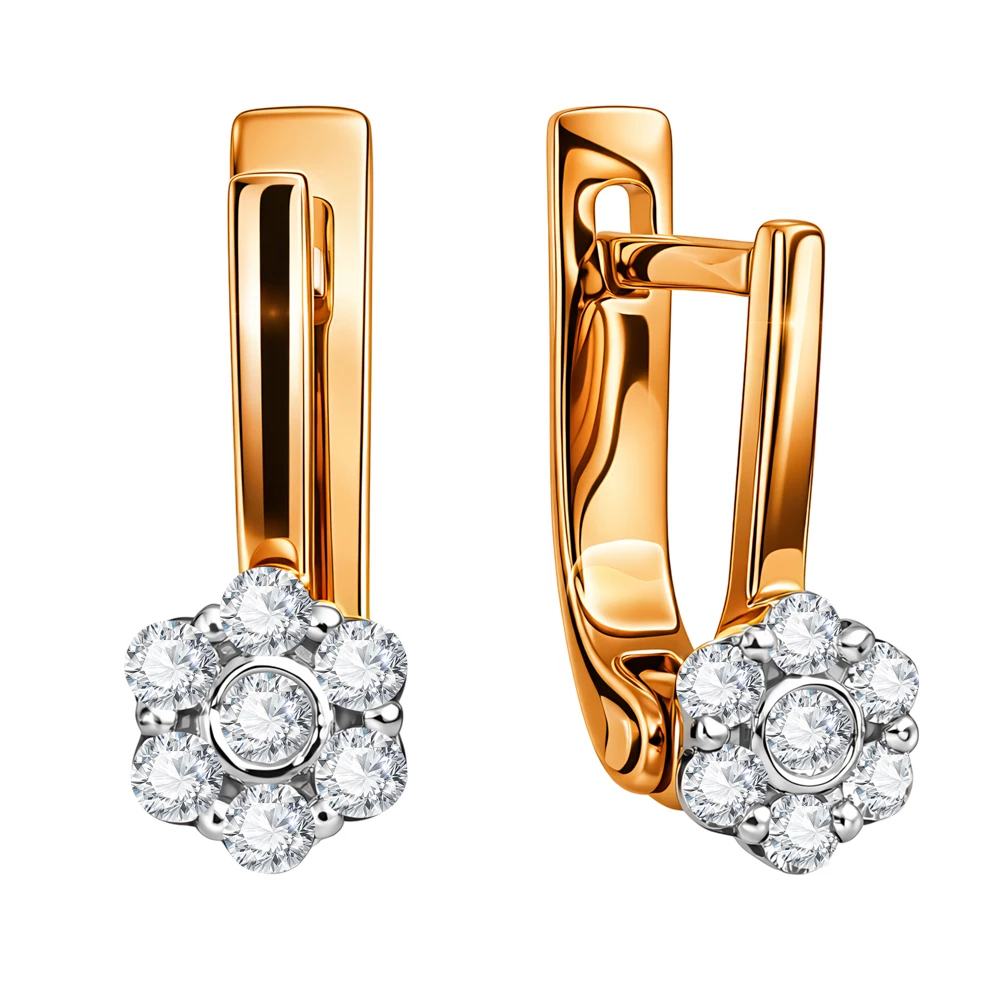 Серьги детские с фианитами из красного золота 375 пробы