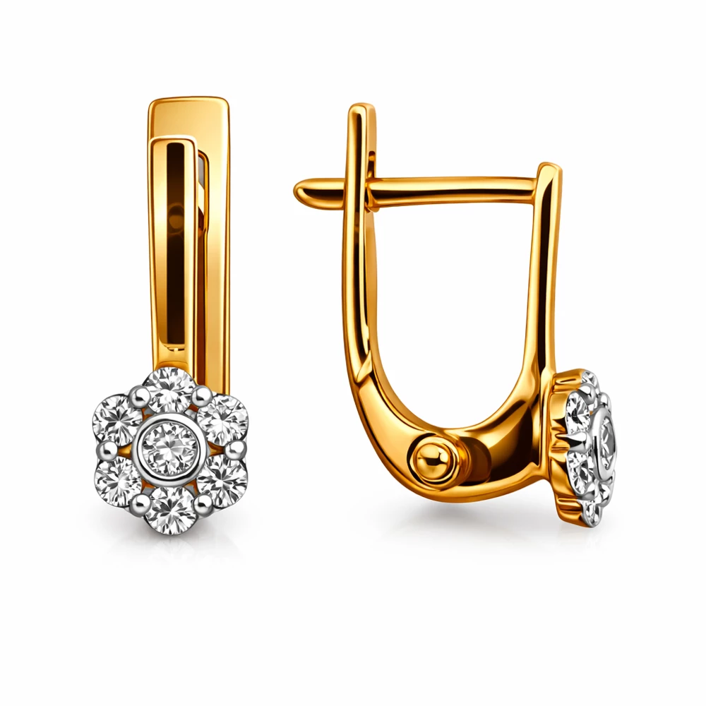 Серьги детские с фианитами из красного золота 375 пробы