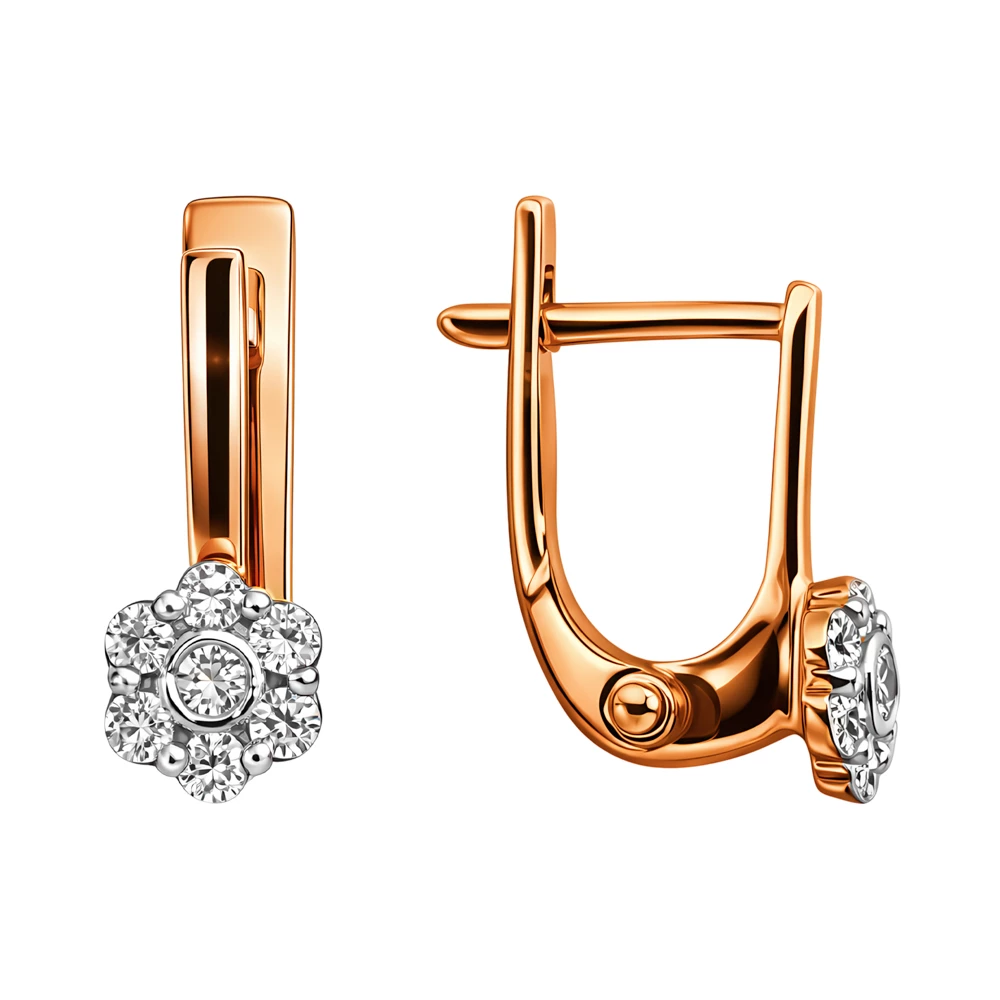Серьги детские с фианитами из красного золота 375 пробы