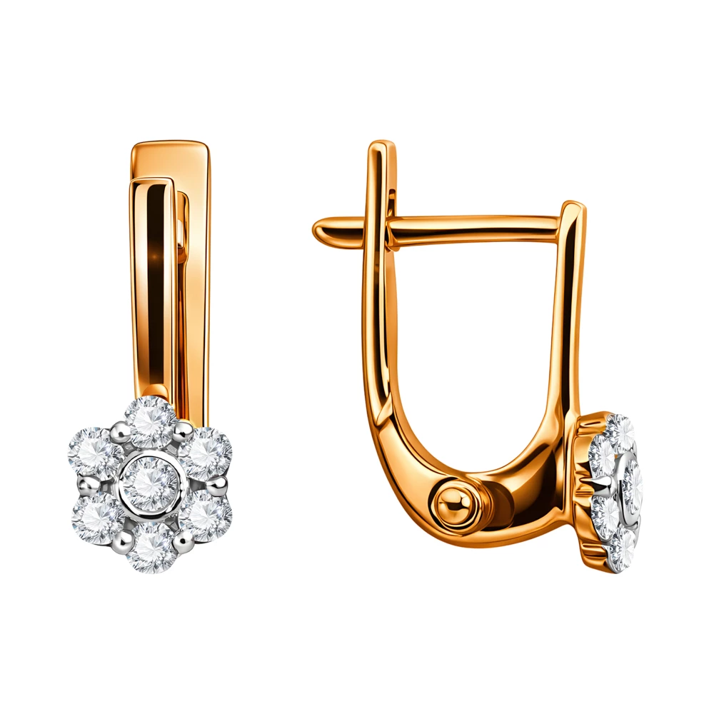 Серьги детские с фианитами из красного золота 375 пробы