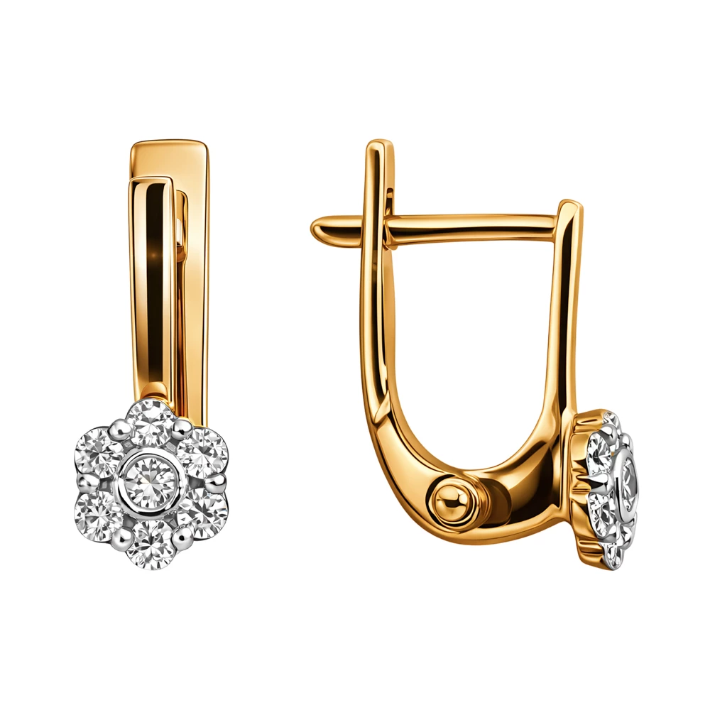 Серьги детские с фианитами из красного золота 375 пробы