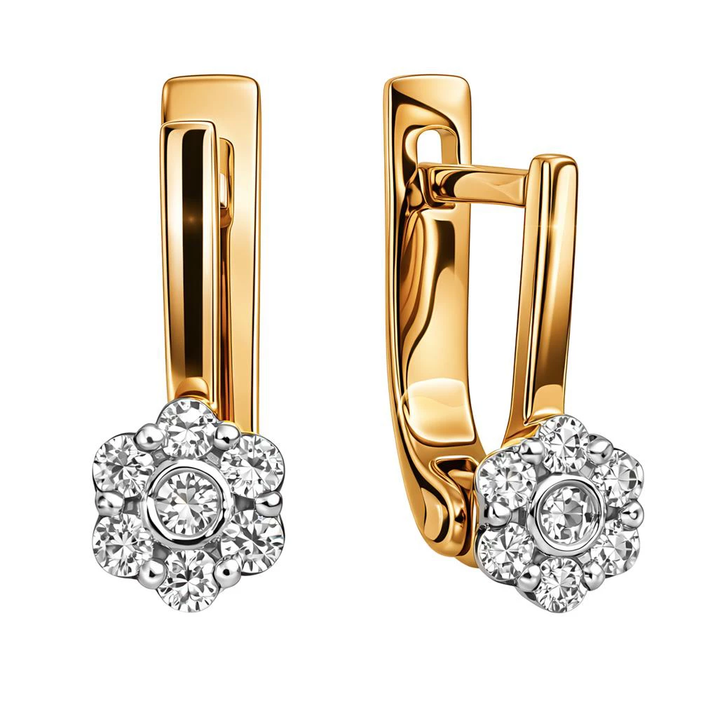 Серьги детские с фианитами из красного золота 375 пробы