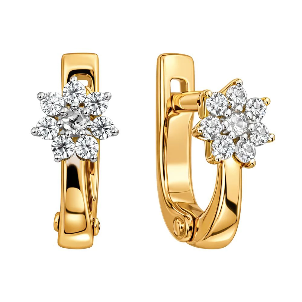 Серьги детские с фианитами из красного золота 375 пробы