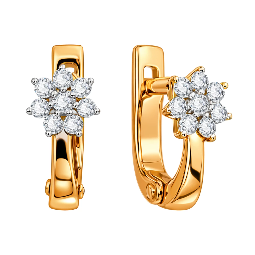 Серьги детские с фианитами из красного золота 375 пробы