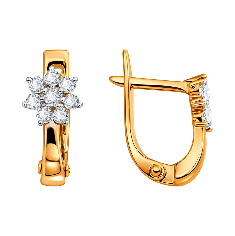 Серьги детские с фианитами из красного золота 375 пробы