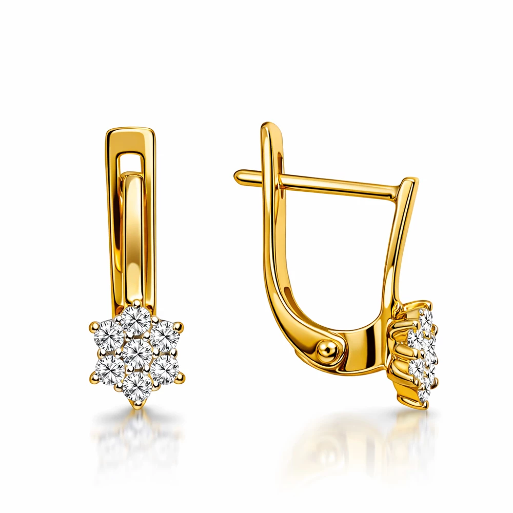 Серьги детские с фианитами из красного золота 585 пробы