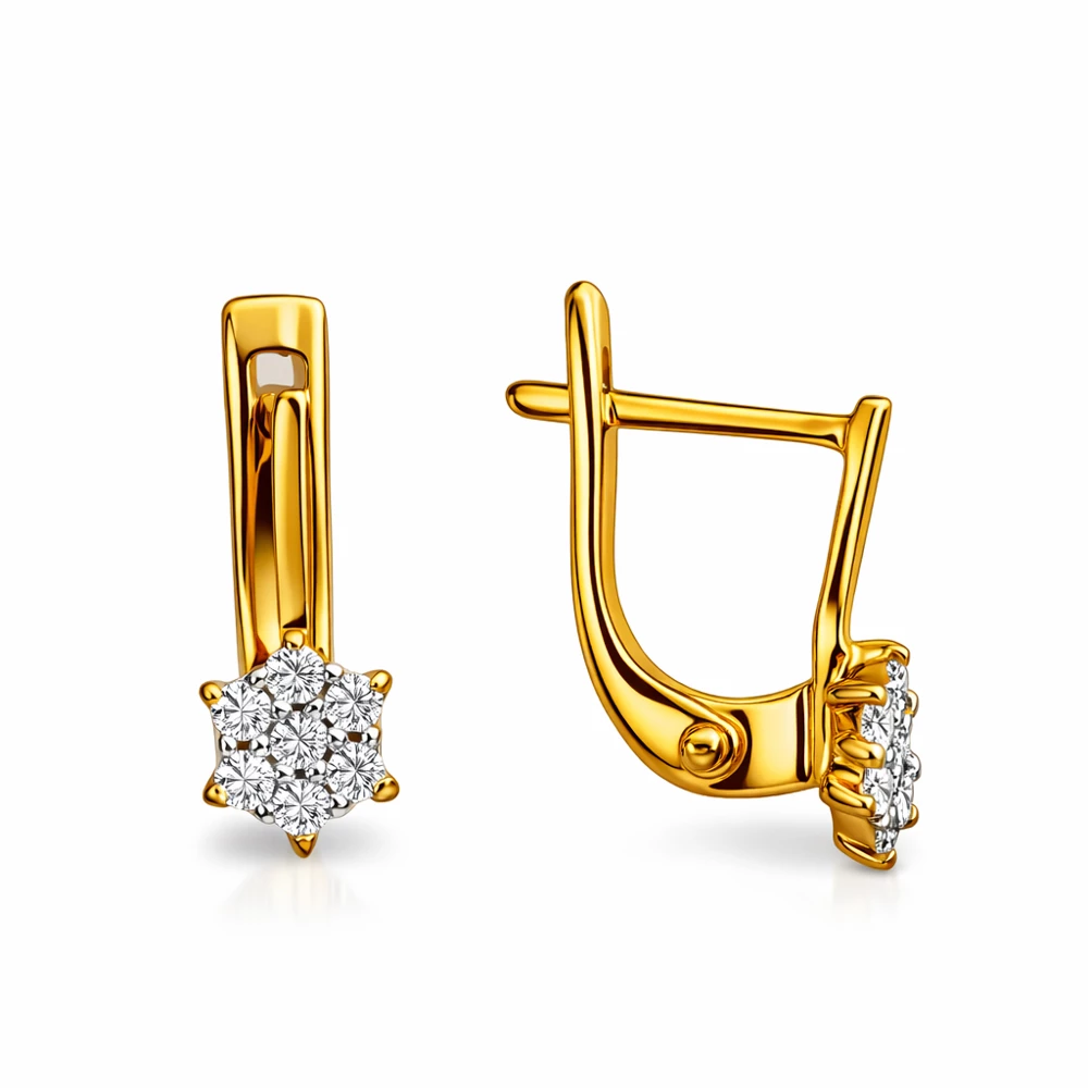 Серьги детские с фианитами из красного золота 585 пробы