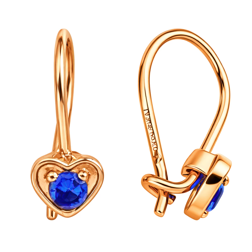 Серьги детские с фианитами из красного золота 375 пробы