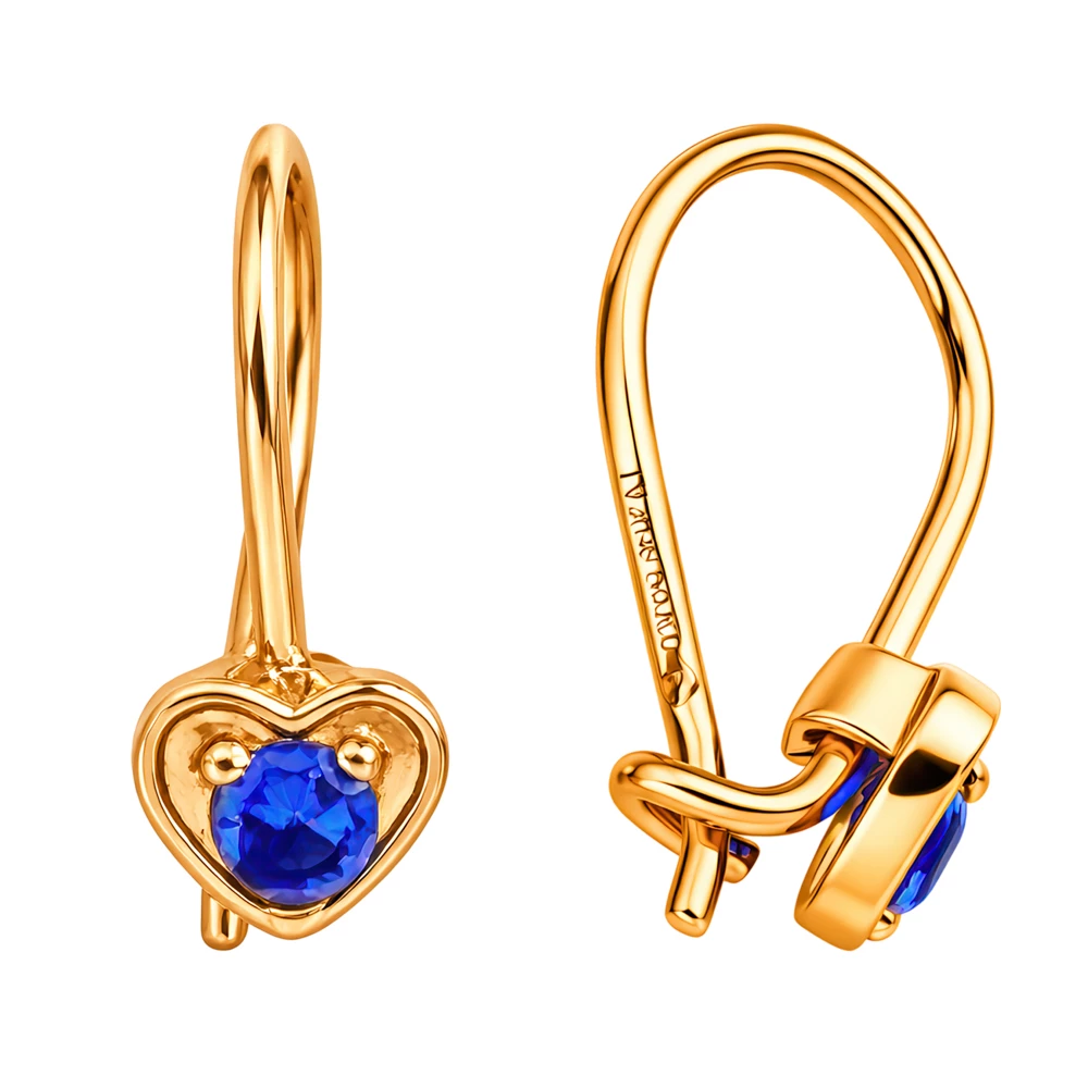 Серьги детские с фианитами из красного золота 375 пробы