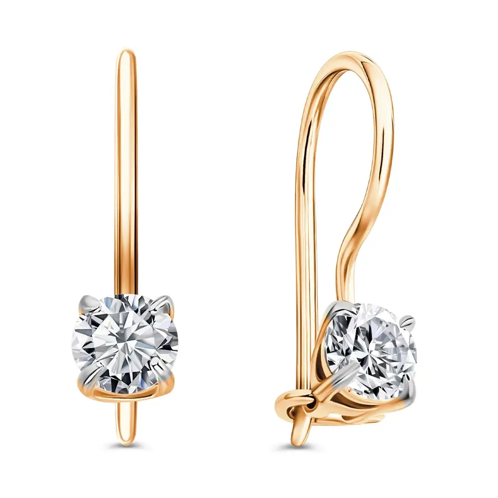 Серьги детские с фианитами из красного золота 375 пробы 1