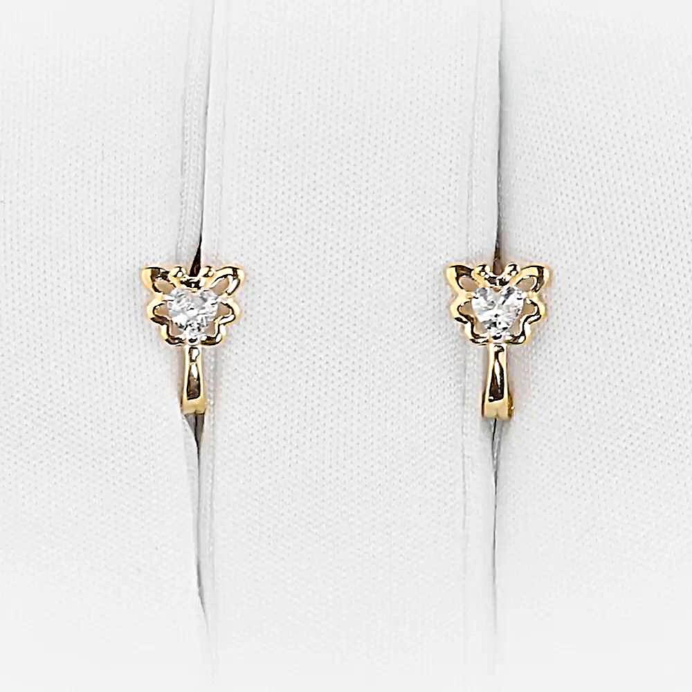 Серьги  Кошка детские с фианитами из красного золота 375 пробы 1