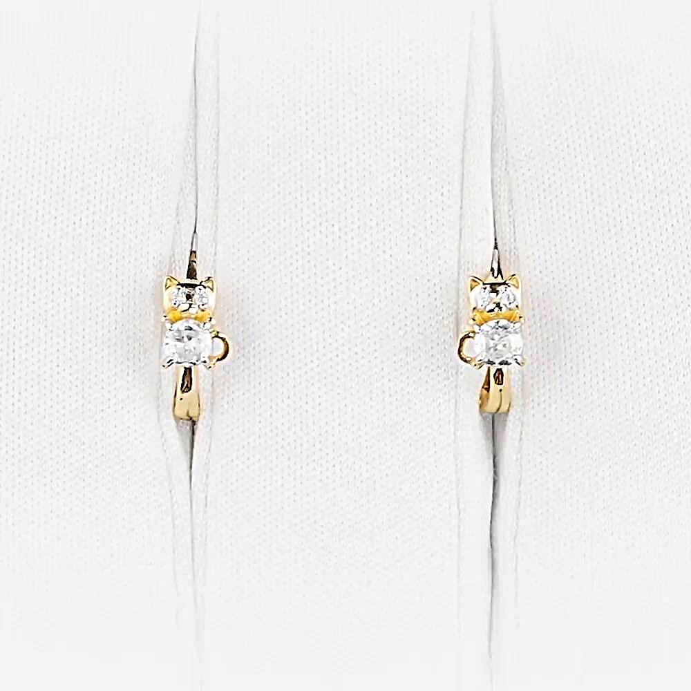 Серьги  Кошка детские с фианитами из красного золота 375 пробы 1