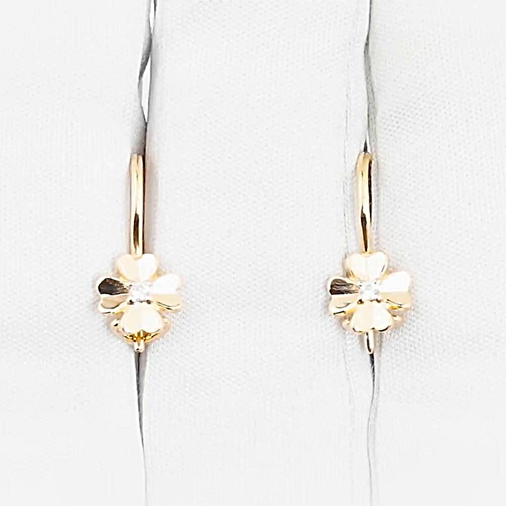 Серьги детские с фианитами из красного золота 585 пробы