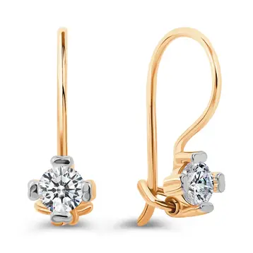Серьги детские с фианитами из красного золота 585 пробы