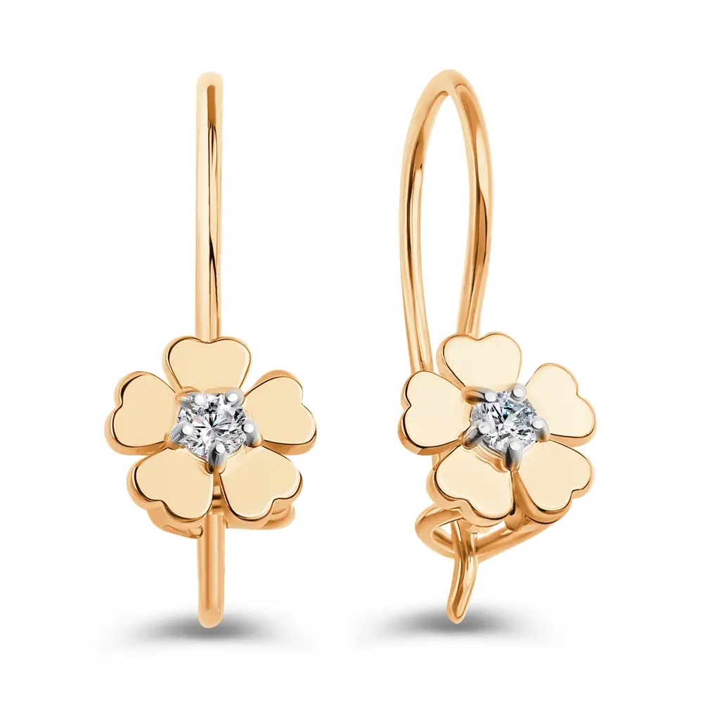 Серьги детские с фианитами из красного золота 585 пробы 1