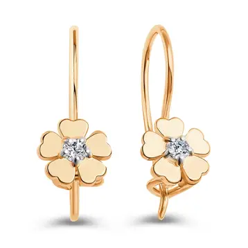 Серьги детские с фианитами из красного золота 585 пробы