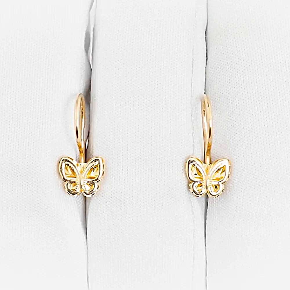 Серьги  Бабочка детские из красного золота 585 пробы