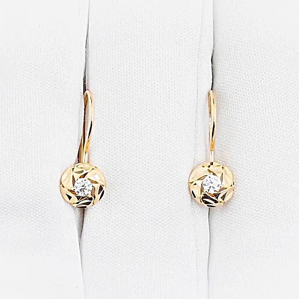 Серьги детские с фианитами из красного золота 585 пробы