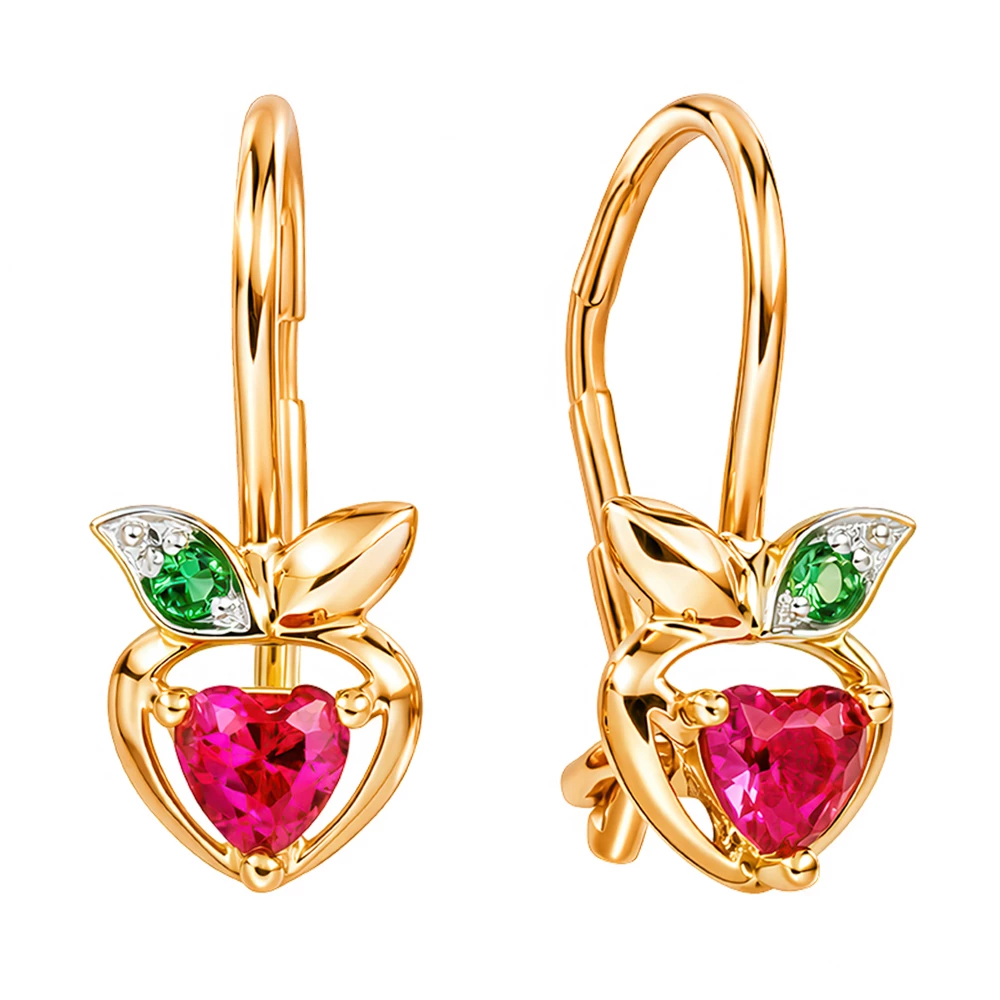 Серьги детские с фианитом из красного золота 585 пробы