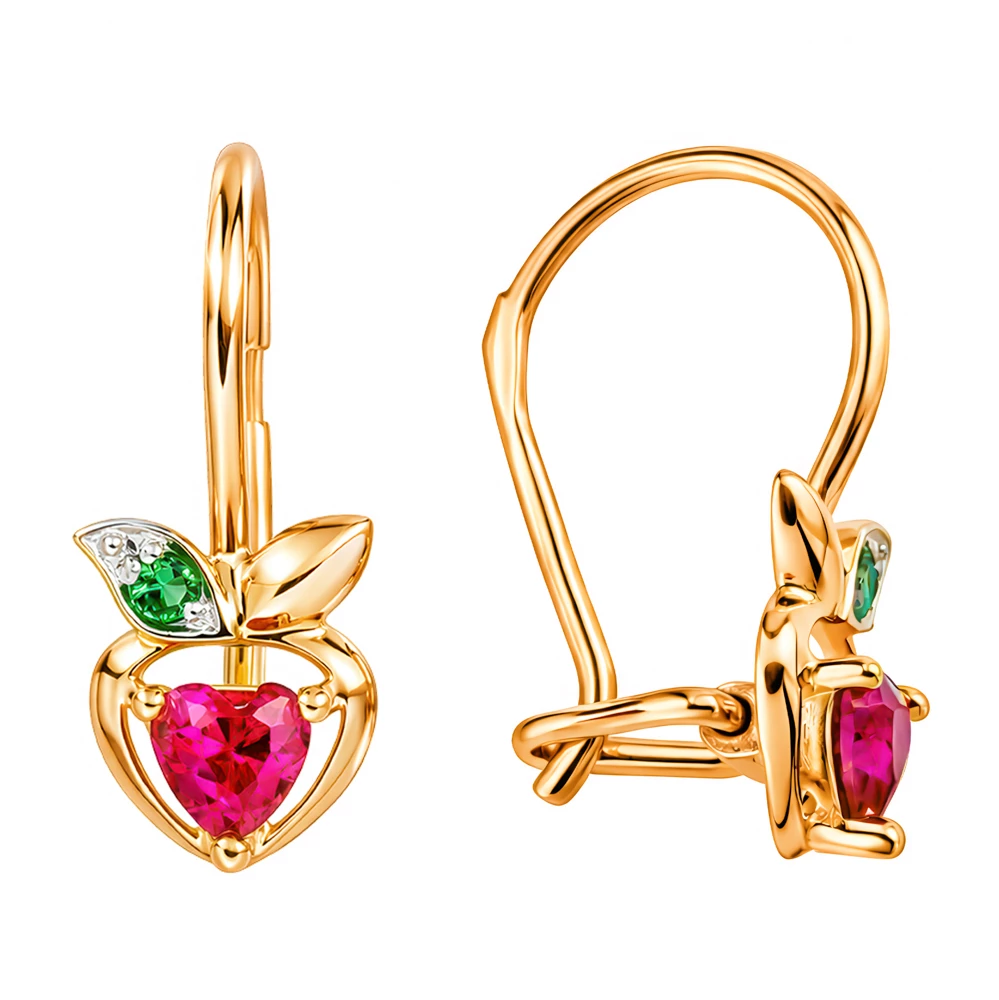 Серьги детские с фианитом из красного золота 585 пробы