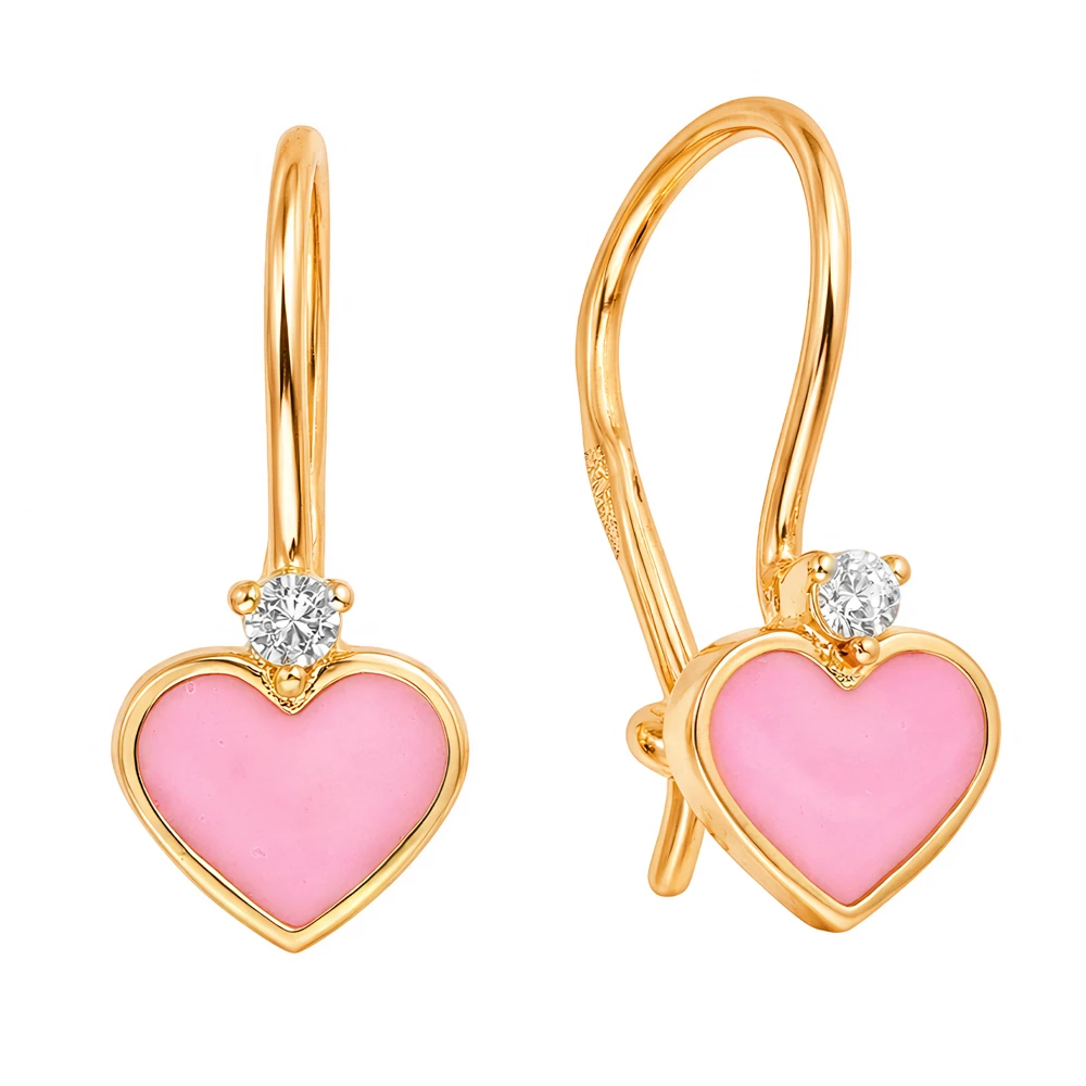 Серьги детские с фианитом из красного золота 585 пробы