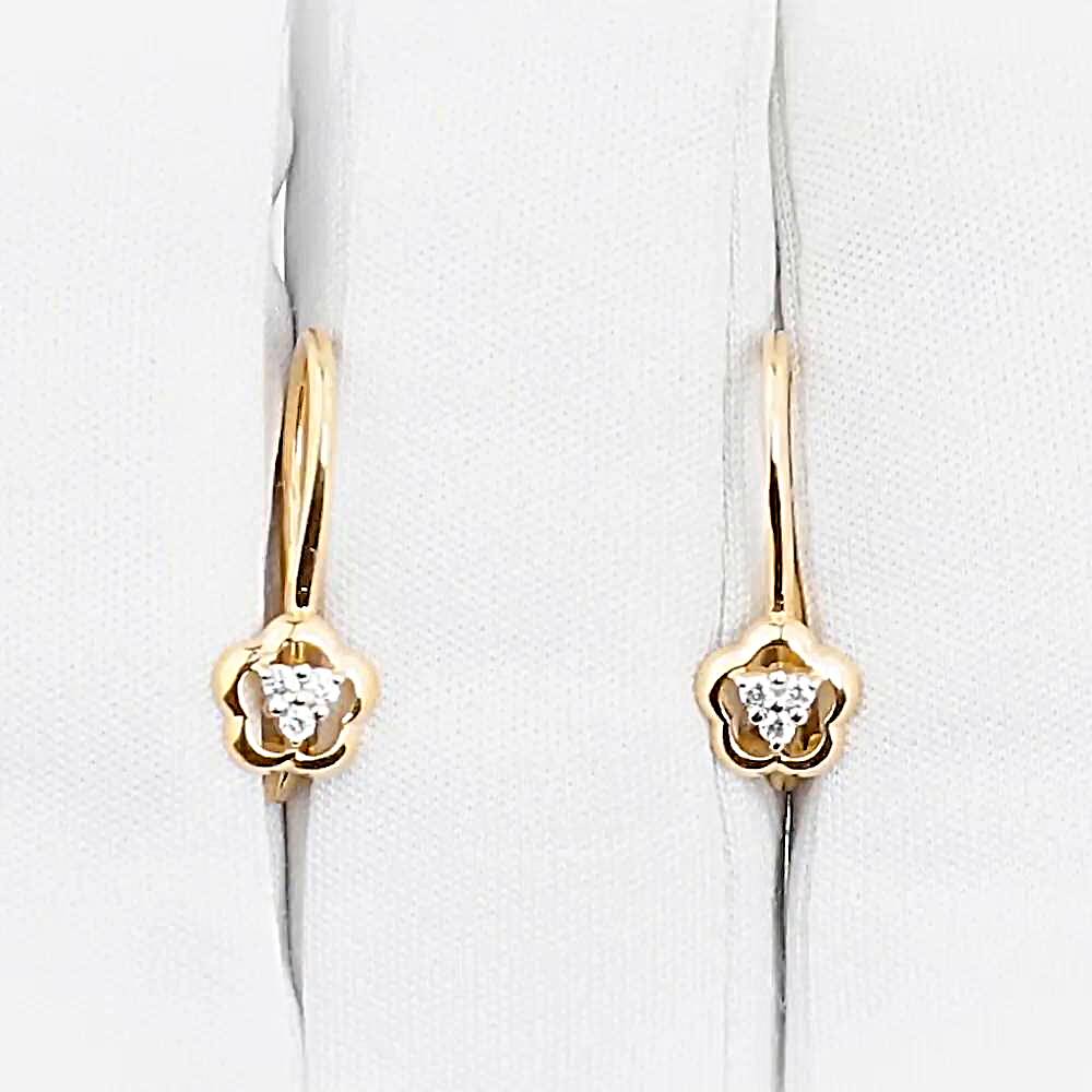 Серьги детские с фианитами из красного золота 585 пробы