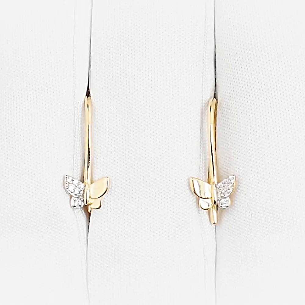 Серьги  Бабочка детские с фианитами из красного золота 375 пробы