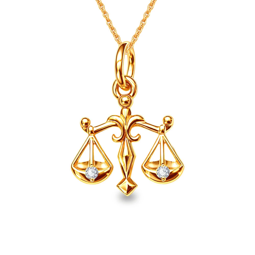 Подвес Весы с фианитами из красного золота 585 пробы