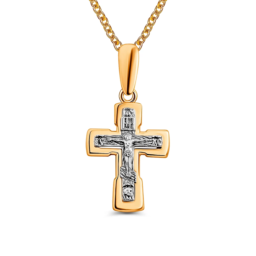 Крестик из комбинированного золота 585 пробы