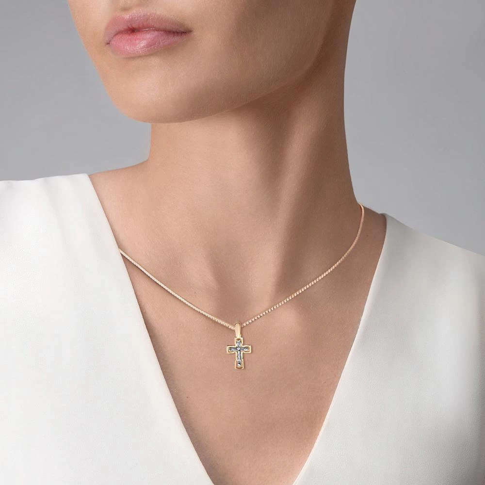 Крестик из комбинированного золота 585 пробы