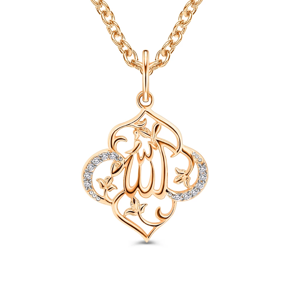 Подвес  мусульманский с фианитами из красного золота 375 пробы