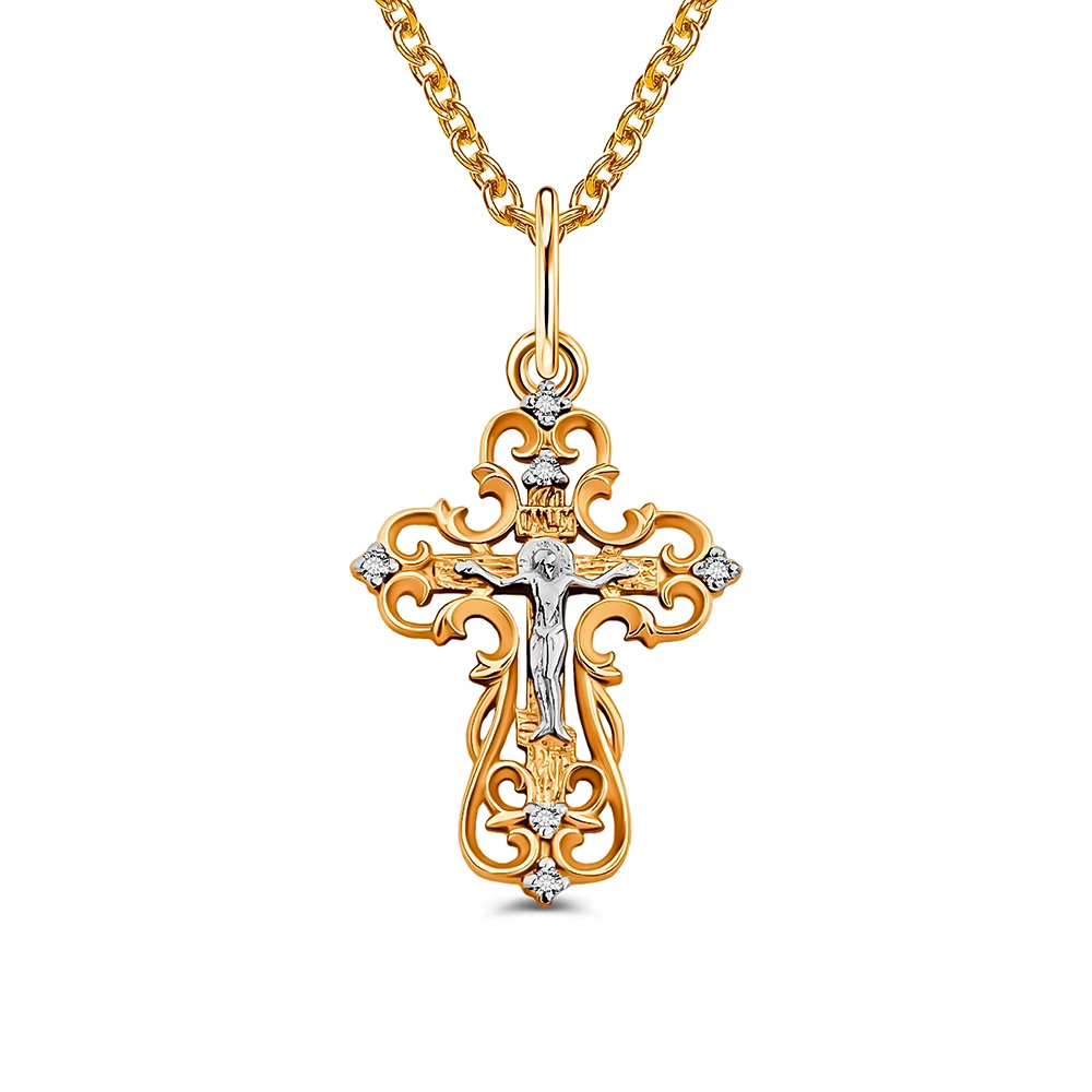 Крестик с фианитами из красного золота 585 пробы 2