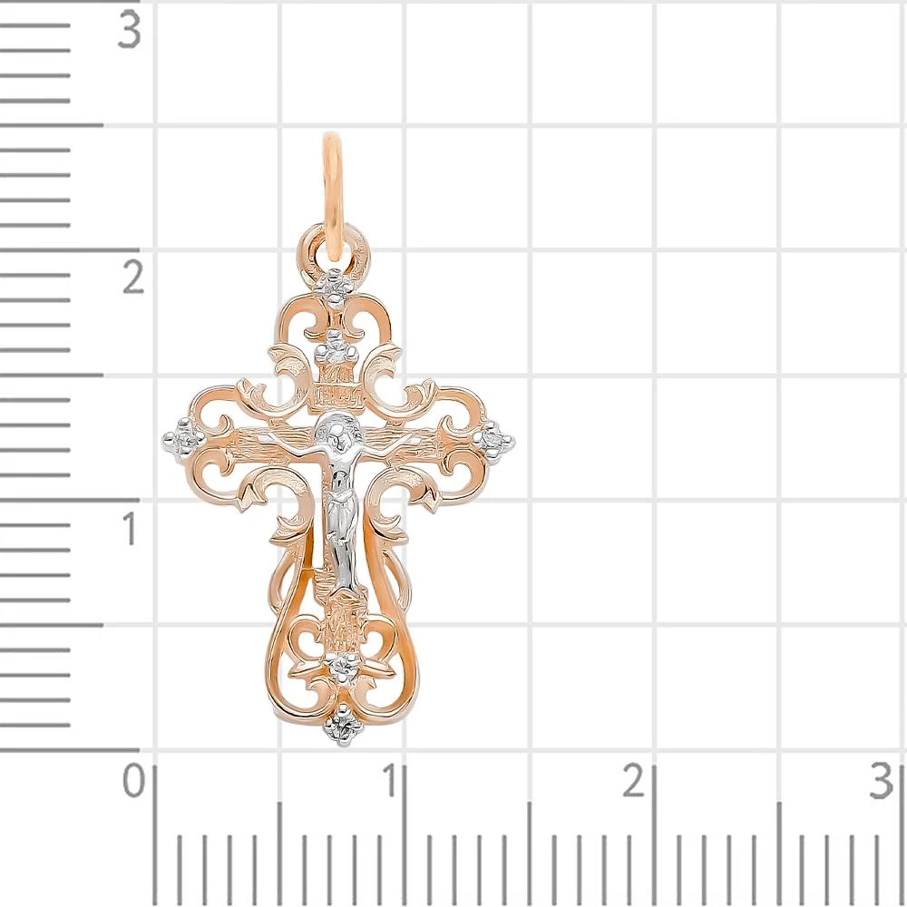 Крестик с фианитами из красного золота 585 пробы 3