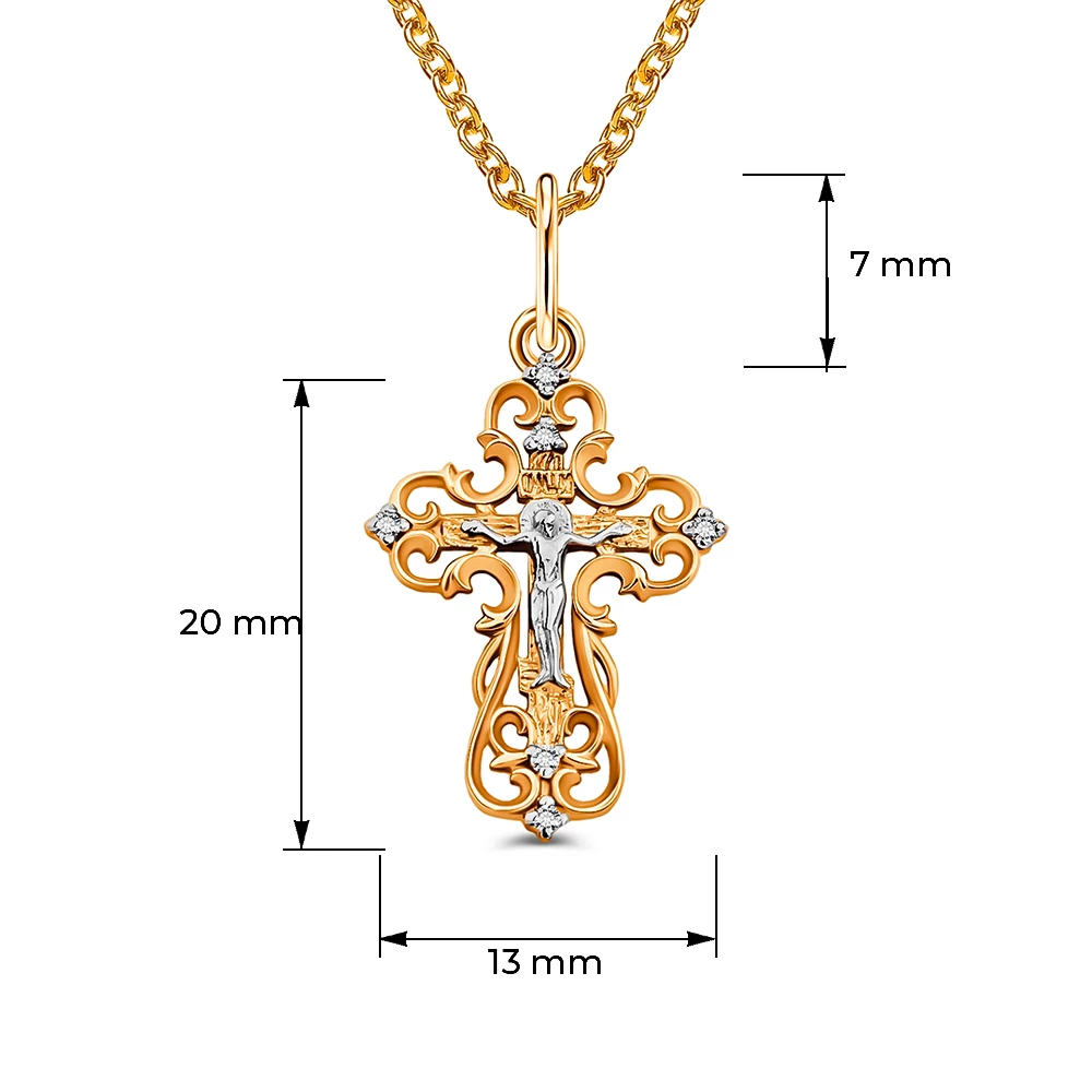 Крестик с фианитами из красного золота 585 пробы 4