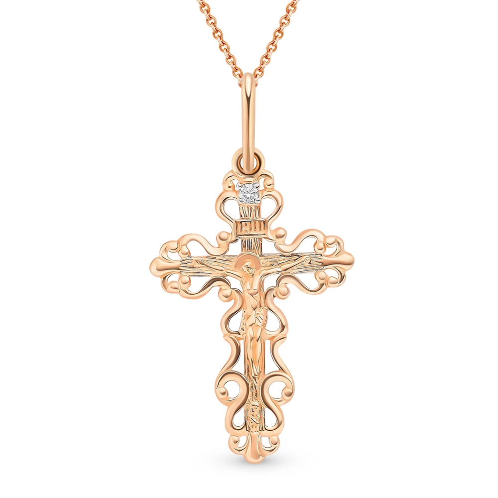 Крестик с фианитом из красного золота 585 пробы