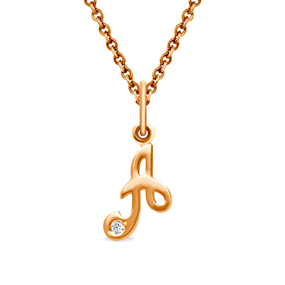 Подвес  Буква А с фианитом из красного золота 375 пробы