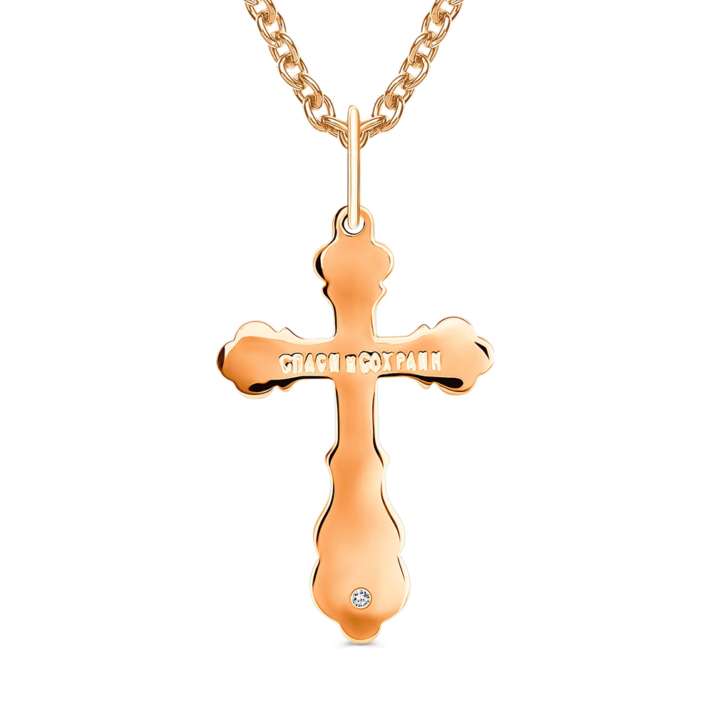 Крестик с фианитом из красного золота 375 пробы