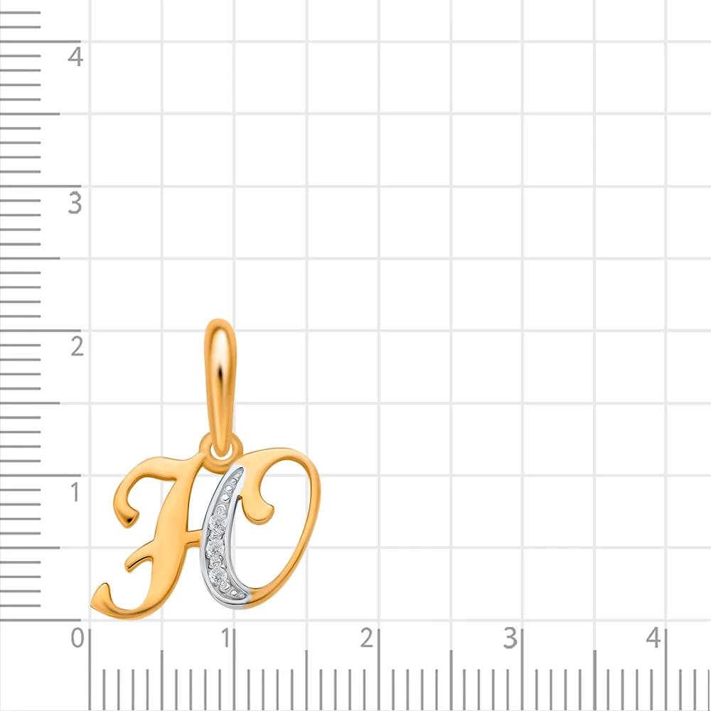 Подвес  Буква Ю с фианитами из красного золота 375 пробы 2