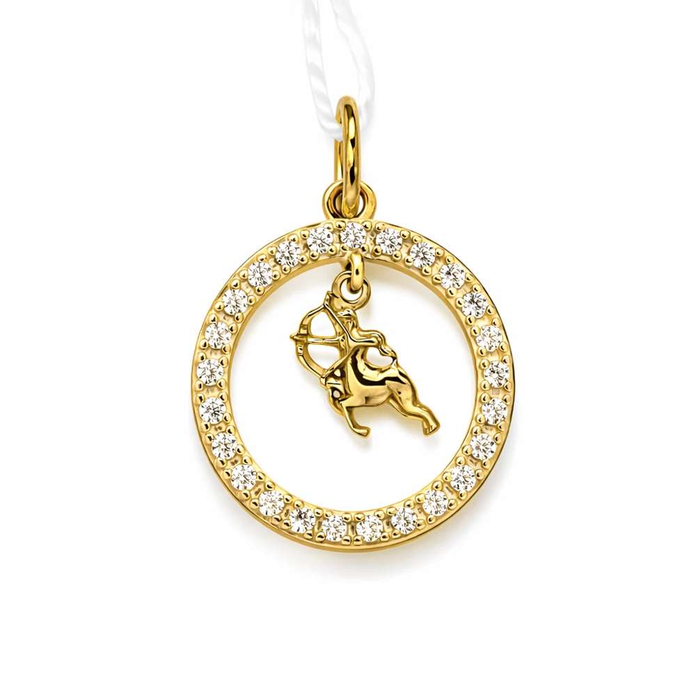 Подвес Стрелец с фианитами из красного золота 375 пробы