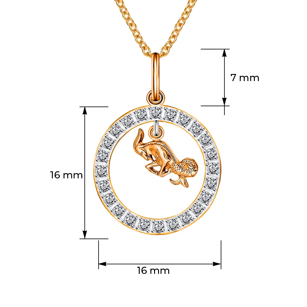 Подвес Козерог с фианитами из красного золота 375 пробы