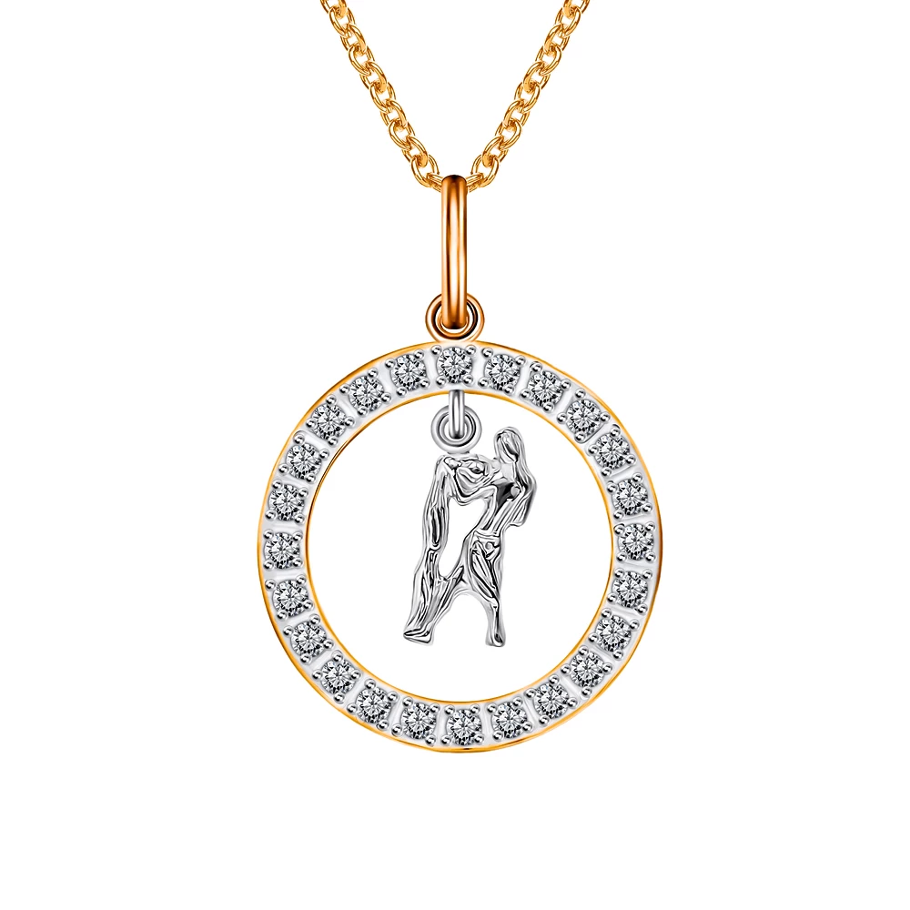 Подвес Водолей с фианитами из красного золота 375 пробы