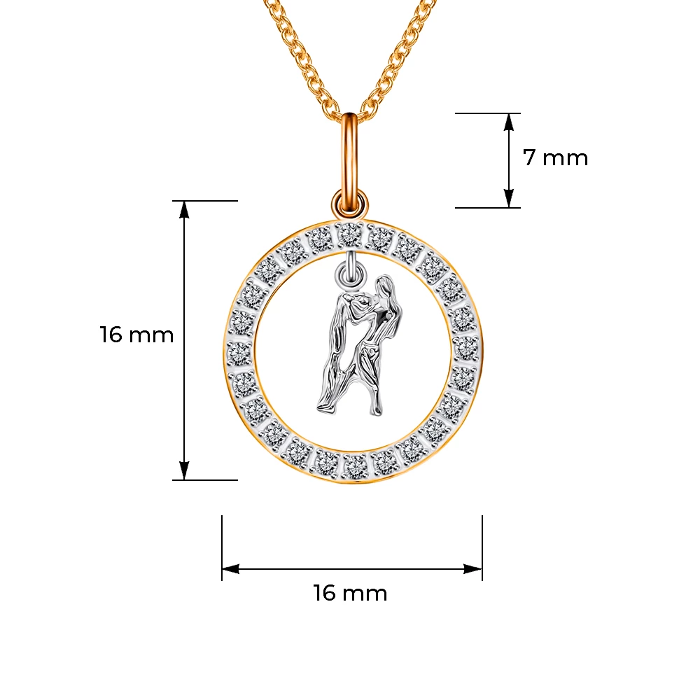Подвес Водолей с фианитами из красного золота 375 пробы