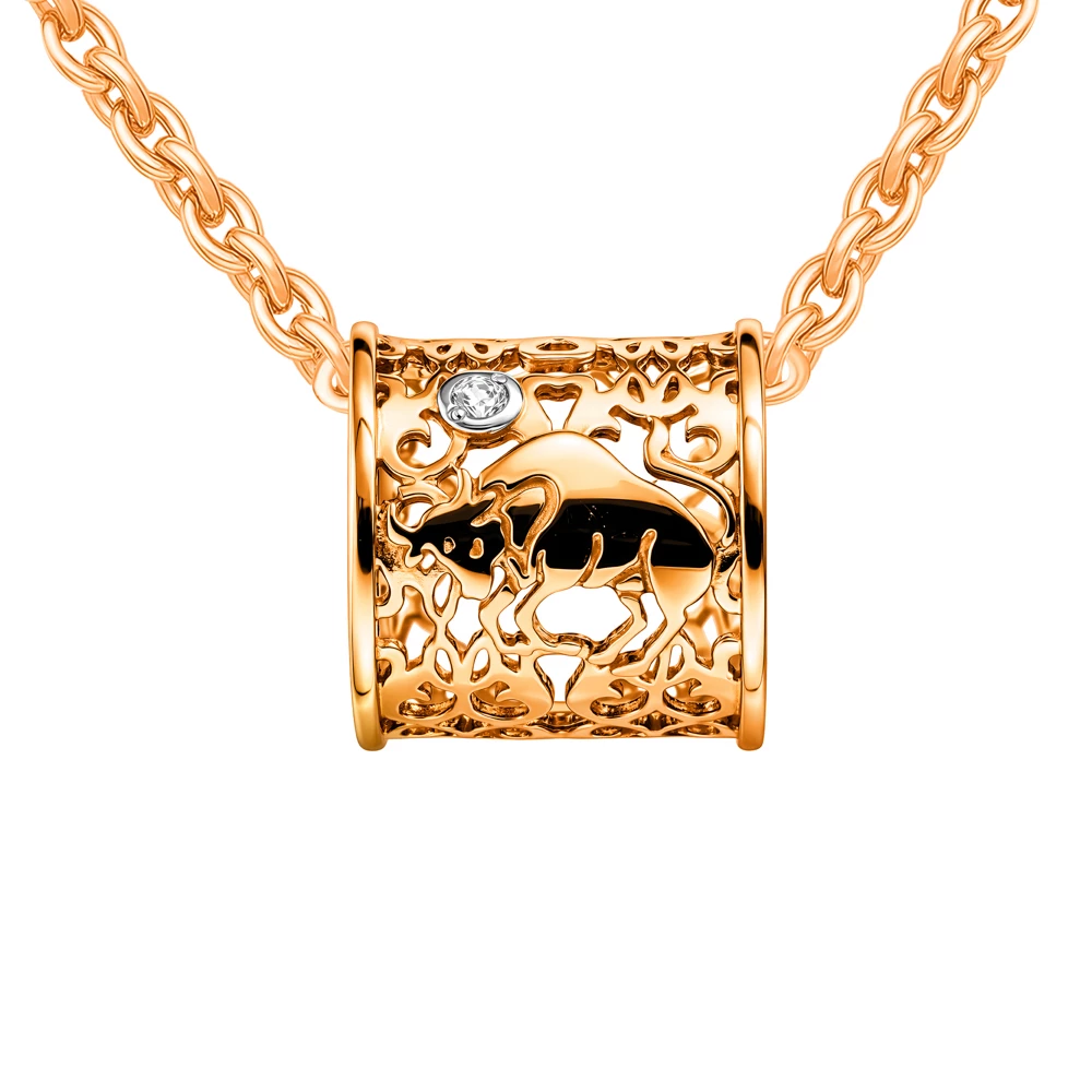 Подвес Телец с фианитом из красного золота 375 пробы