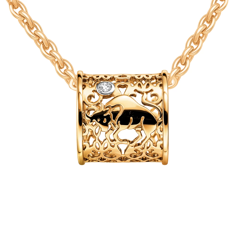 Подвес Телец с фианитом из красного золота 375 пробы