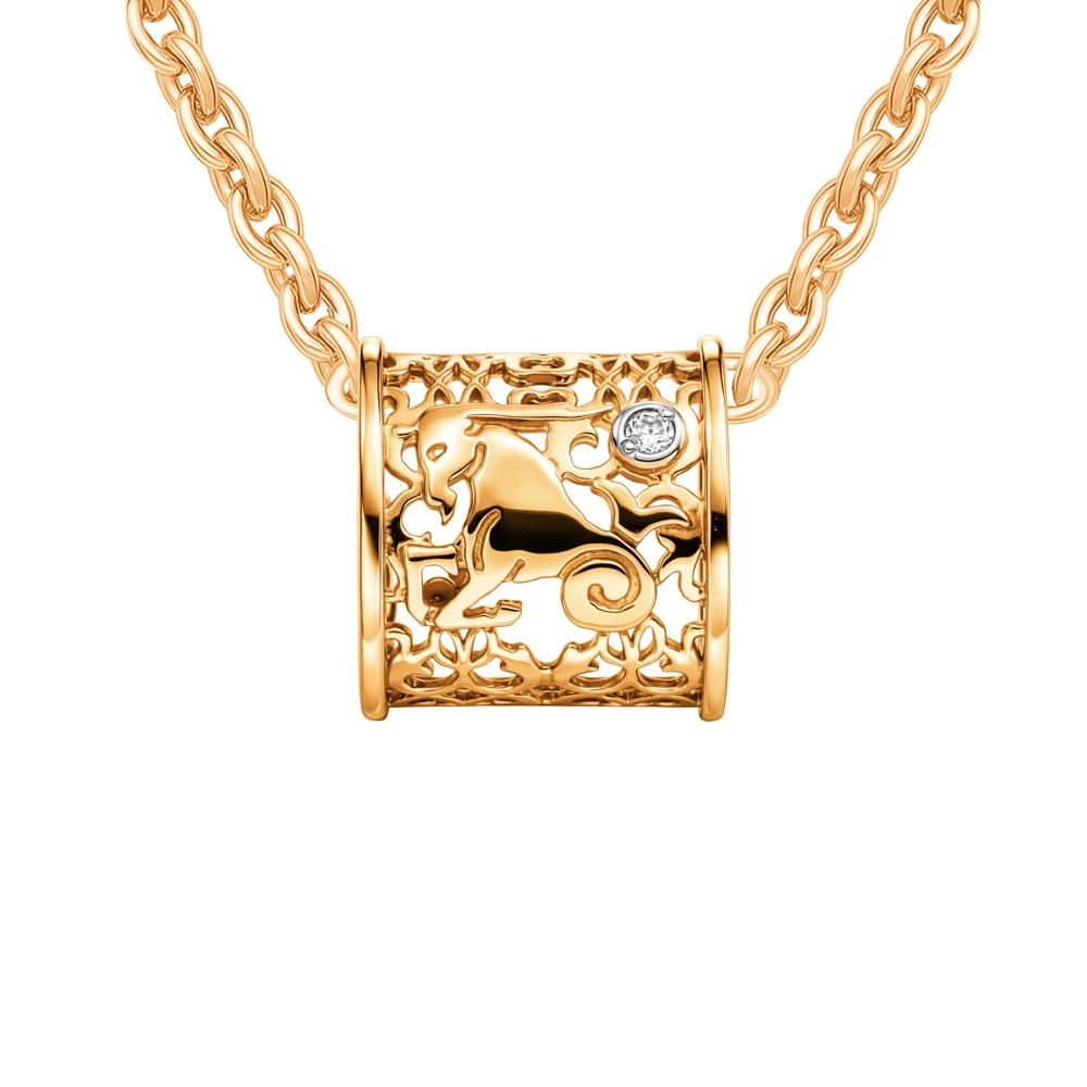 Подвес Козерог с фианитом из красного золота 375 пробы