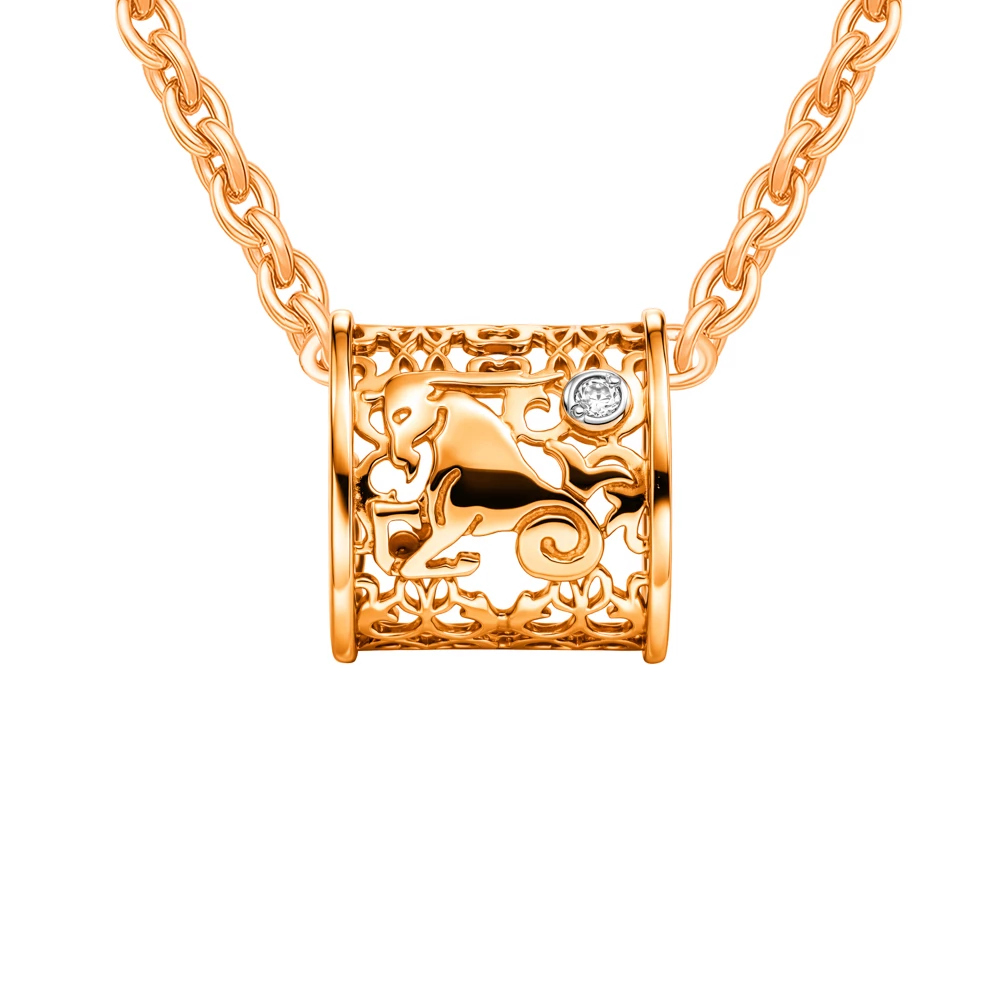 Подвес Козерог с фианитом из красного золота 375 пробы