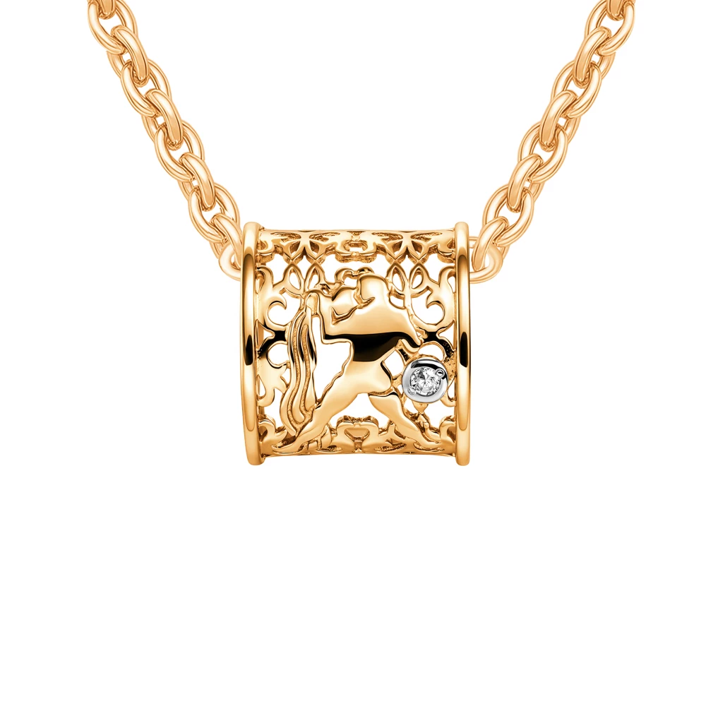 Подвес Водолей с фианитом из красного золота 375 пробы