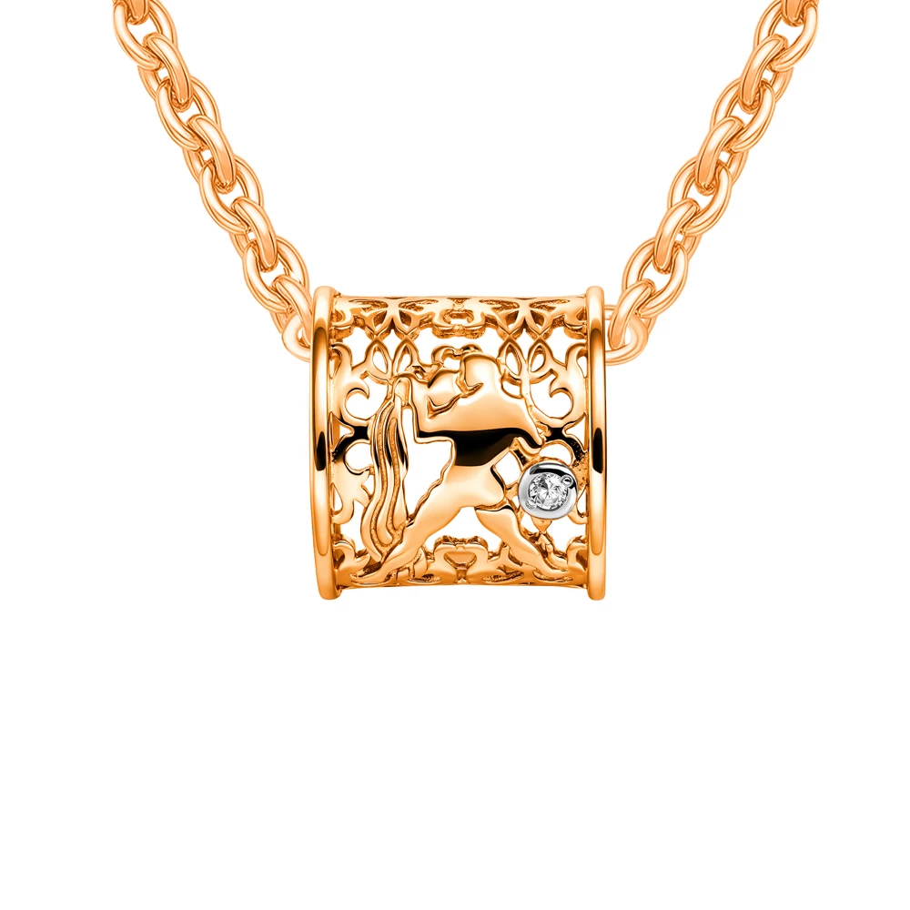 Подвес Водолей с фианитом из красного золота 375 пробы